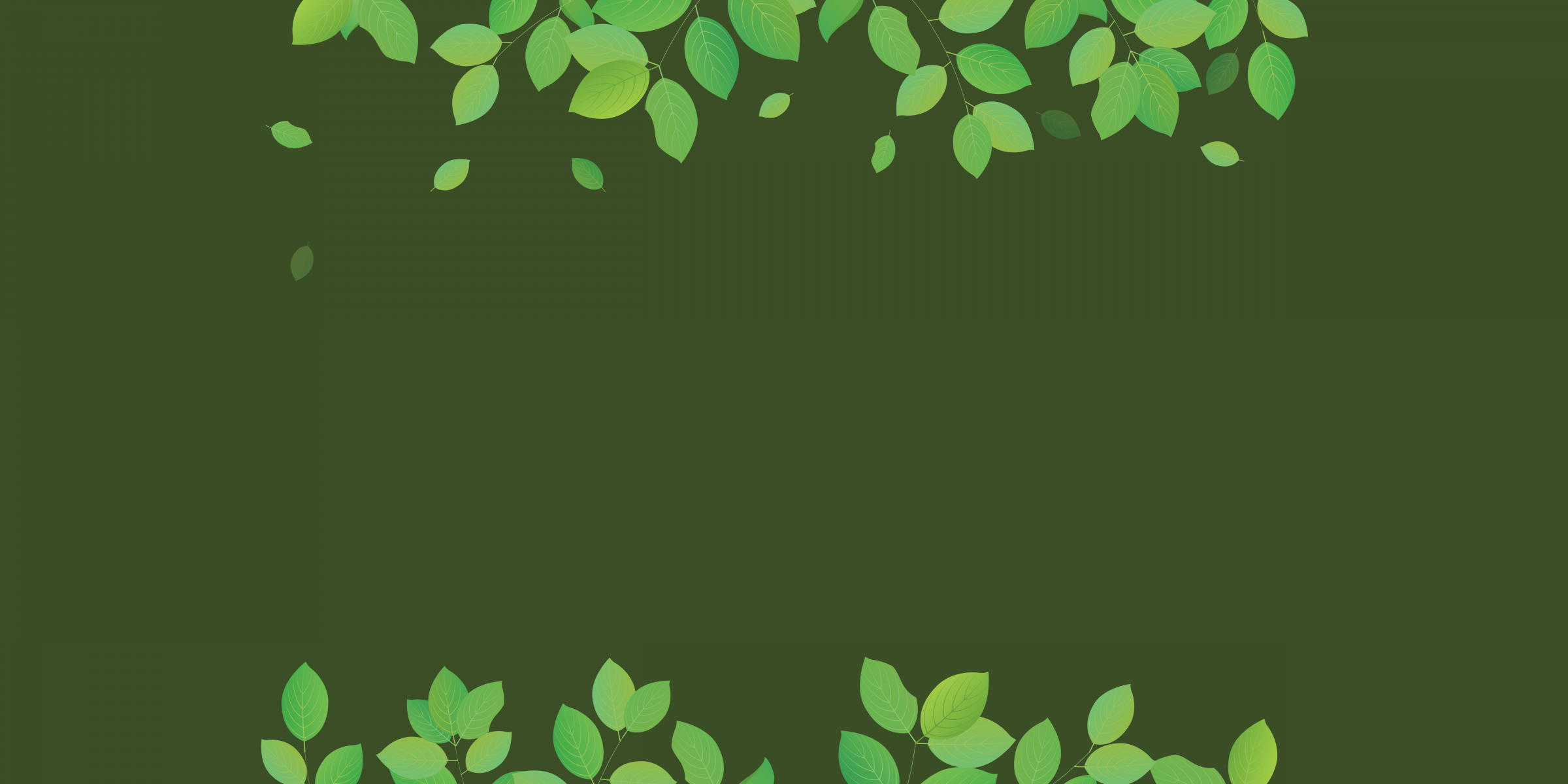 Green leaves border on dark background