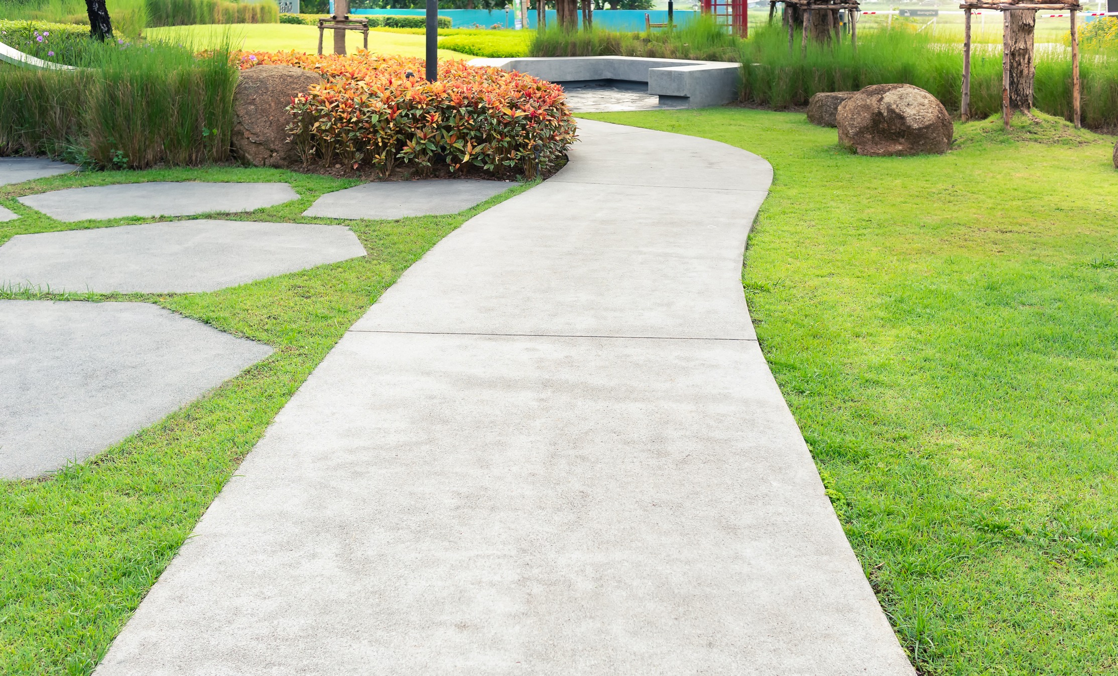 Curved path in a landscaped garden