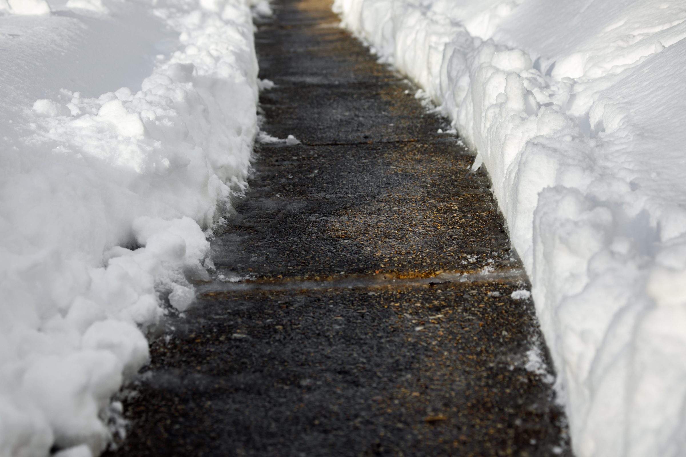 Snow shoveled path on a winter day